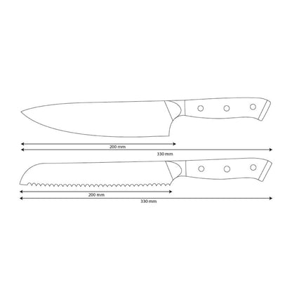 Shinrai Knives - Ensemble de 2 couteaux Damas Eclipse - Couteau de chef + Couteau à pain
