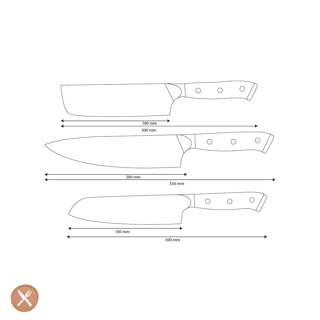 Shinrai Knives – Eclipse 3-teiliges Damaskus-Messerset – Kochmesser + Nakiri + Santoku