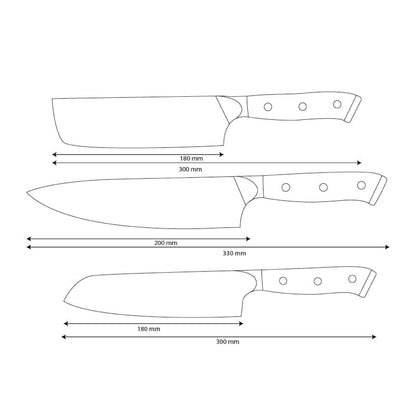 Shinrai Knives - Ensemble de couteaux Damas 3 pièces Eclipse - Couteau de chef + Nakiri + Santoku