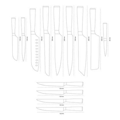 Shinrai Knives - Ensemble de 13 couteaux imprimés Damas - Collection Master XL