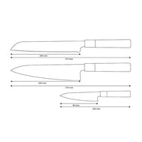 Shinrai Knives – Takumi Kaza 3-teiliges Damastmesser-Set – Kochmesser + Brotmesser + Schälmesser