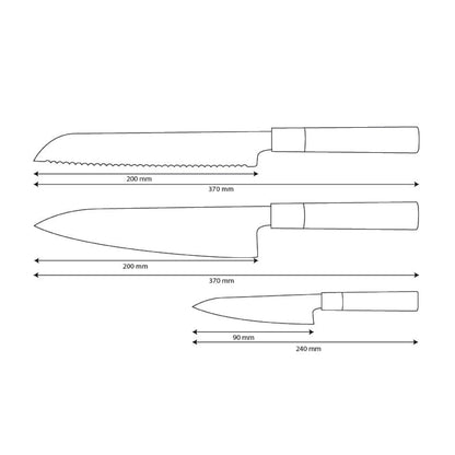 Shinrai Knives – Takumi Kaza 3-teiliges Damastmesser-Set – Kochmesser + Brotmesser + Schälmesser
