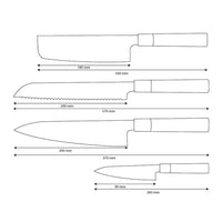 Shinrai Knives - Ensemble de couteaux Damas 4 pièces Takumi Kaza - Couteau de chef + Couteau à pain + Nakiri + Couteau d'office