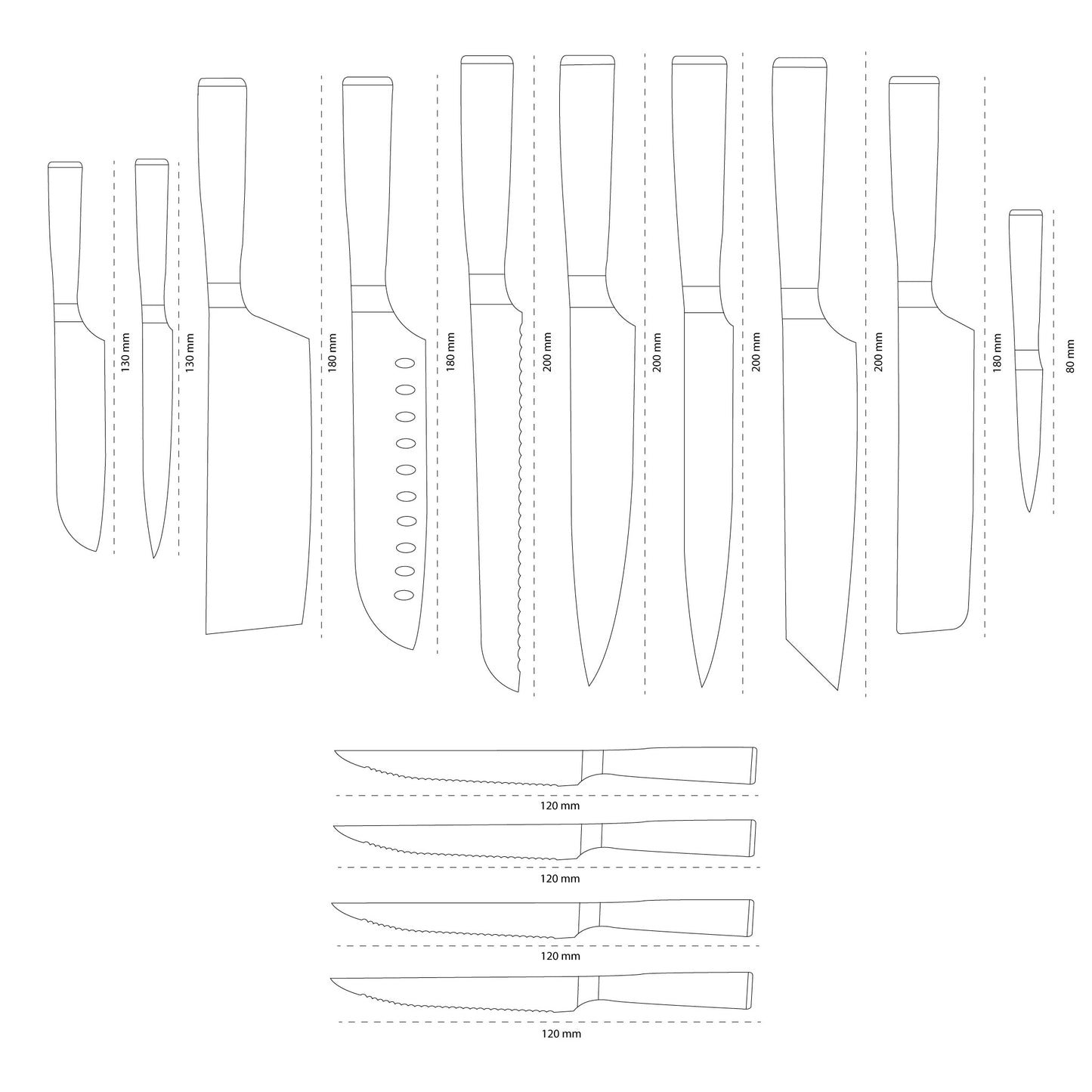 Shinrai Knives - Damascus Print 14-teiliges Messerset - Master Collection XXL-Set