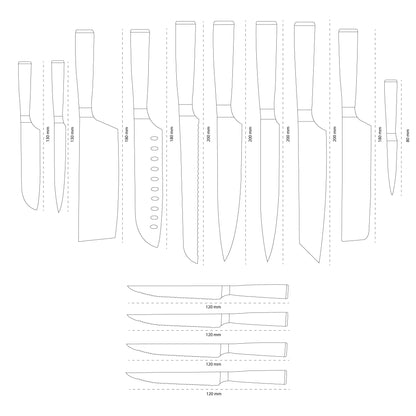 Shinrai Knives - Damascus Print 14-teiliges Messerset - Master Collection XXL-Set