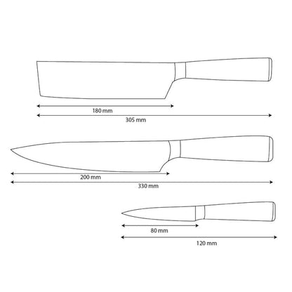 Shinrai Knives – 3-teiliges Messerset mit Damaszener-Print und Epoxid-Onyx – Kochmesser + Nakiri + Schälmesser