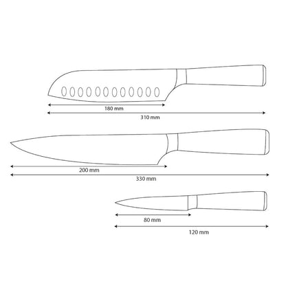 Shinrai Knives – 3-teiliges Messerset mit Damaszener-Print und Epoxid-Onyx – Kochmesser + Santoku + Schälmesser