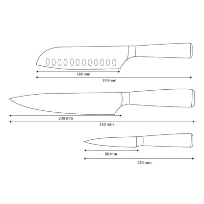 Shinrai Knives – 3-teiliges Messerset mit Damaszener-Print – Kochmesser + Santoku + Schälmesser