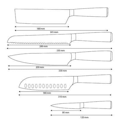 Shinrai Knives - Ensemble de 5 couteaux en résine époxy et onyx imprimé Damas - Couteau de chef, couteau à pain, couteau Nakiri, couteau Santoku et couteau d'office