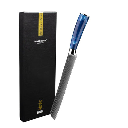 Saphir Époxy Imprimé Damas Japonais - Couteau à Pain 20 cm