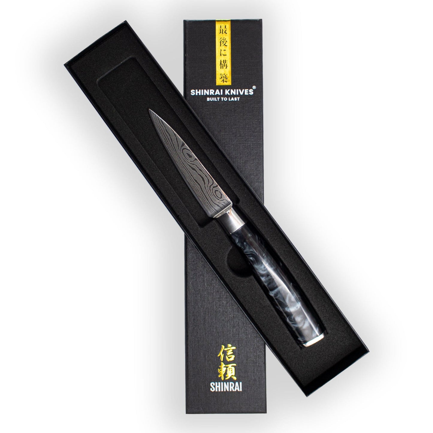 Shinrai Knives - Damascus Print Onyx Schälmesser 8 cm