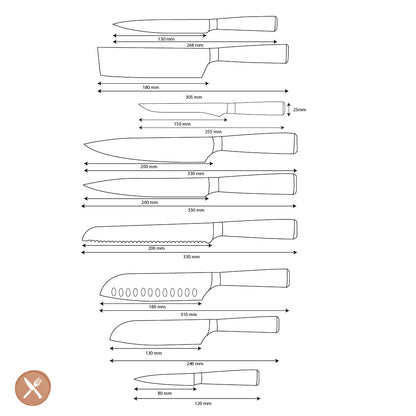 Shinrai Knives – 9-teiliges Messerset mit Damaszener-Print und Onyx-Epoxid