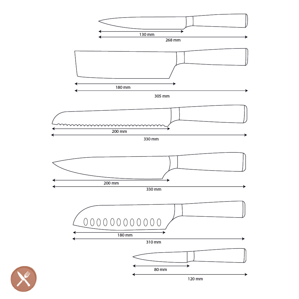 Shinrai Knives - Damascus Druck Epoxy Saphir - 6-teiliges Messerset