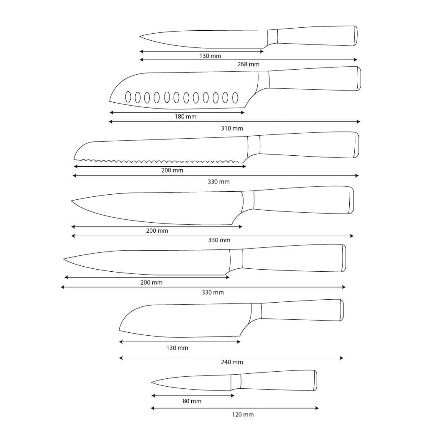 Shinrai Knives - Damascus Print set de couteaux 7 pièces 