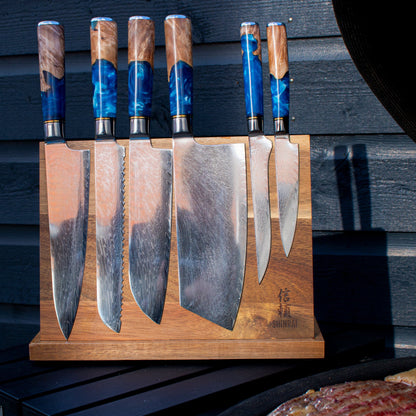 Epoxy Sapphire 6-teiliges Damastmesserset + magnetischer Messerblock