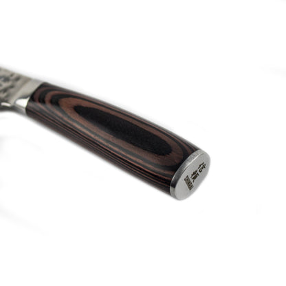 Shinrai Knives – 6-teiliges Messerset aus gehämmertem Edelstahl + magnetischer Messerblock Scalae – Akazienholz