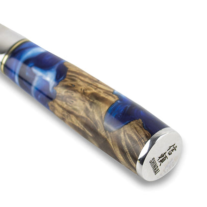 Shinrai Knives – 6-teiliges Damaskus-Messerset aus Epoxid-Saphir + magnetischer Messerblock Scalae – Akazienholz