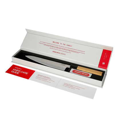 Shinrai Knives - Ensemble de 3 couteaux Damas Takumi Kaza - Couteau de chef + Couteau à pain + Couteau d&#39;office