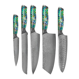 Shinrai Knives - Epoxy Sapphire 6-teiliges Damaszener-Messer-Set