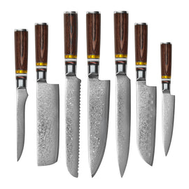 Shinrai Knives - Micarta Jewels 7-teiliges Damaszener Messerset
