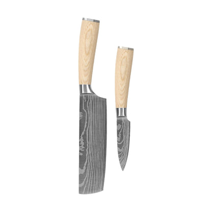 Shinrai Knives - Akari Damast-Optik 2-teiliges Set - Nakiri + Schälmesser