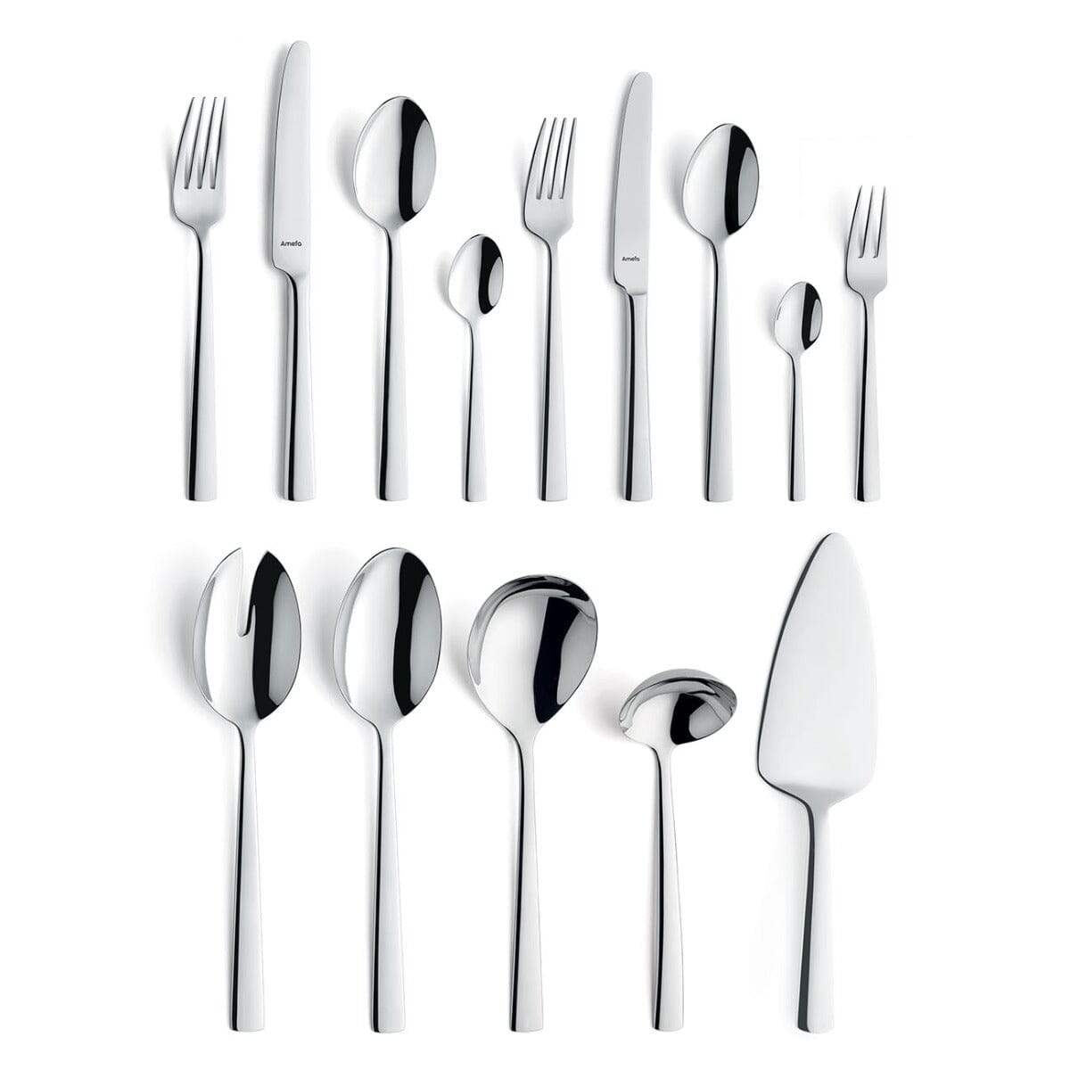 Amefa - Ménagère Moderno 60 pièces pour 6 personnes, finition brillante, couleur argent