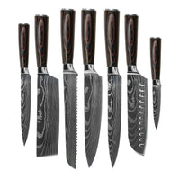 Coffret de 7 couteaux à motif damassé + bloc magnétique pour couteaux Shinrai