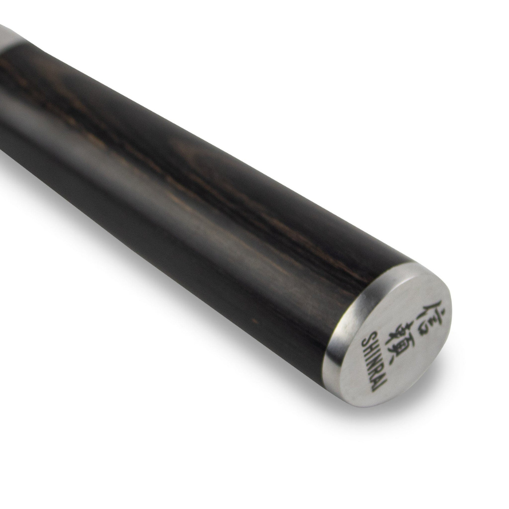 Shinrai Knives – Hammered Damask BR 5-teiliges Messerset + magnetischer Messerblock doppelseitig – Schwarz