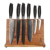 Damast Pakka Wood 6-Delige Messenset + Magnetisch Messenblok Messenset met blok Shinrai Japan 