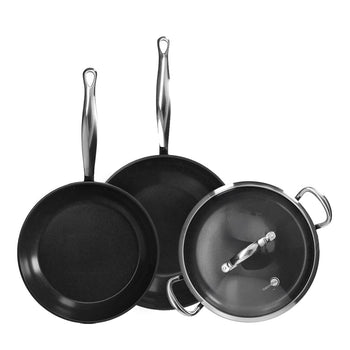 GreenPan - Batterie de cuisine Barcelona Pro 4 pièces 28/30/28 cm - poêle à frire + casserole avec couvercle + wok