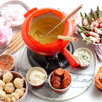 Le Creuset - Fondueset, ook voor kaas Kersenrood 20cm 2l Fonduepan Le Creuset 