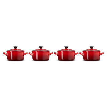 Le Creuset - Set van 4 Mini-Braadpannen Kersenrood 10cm 0,25l Pannenset Le Creuset 
