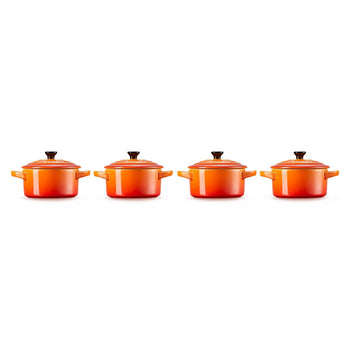 Le Creuset - Set van 4 Mini-Braadpannen Oranjerood 10cm 0,25l Pannenset Le Creuset 