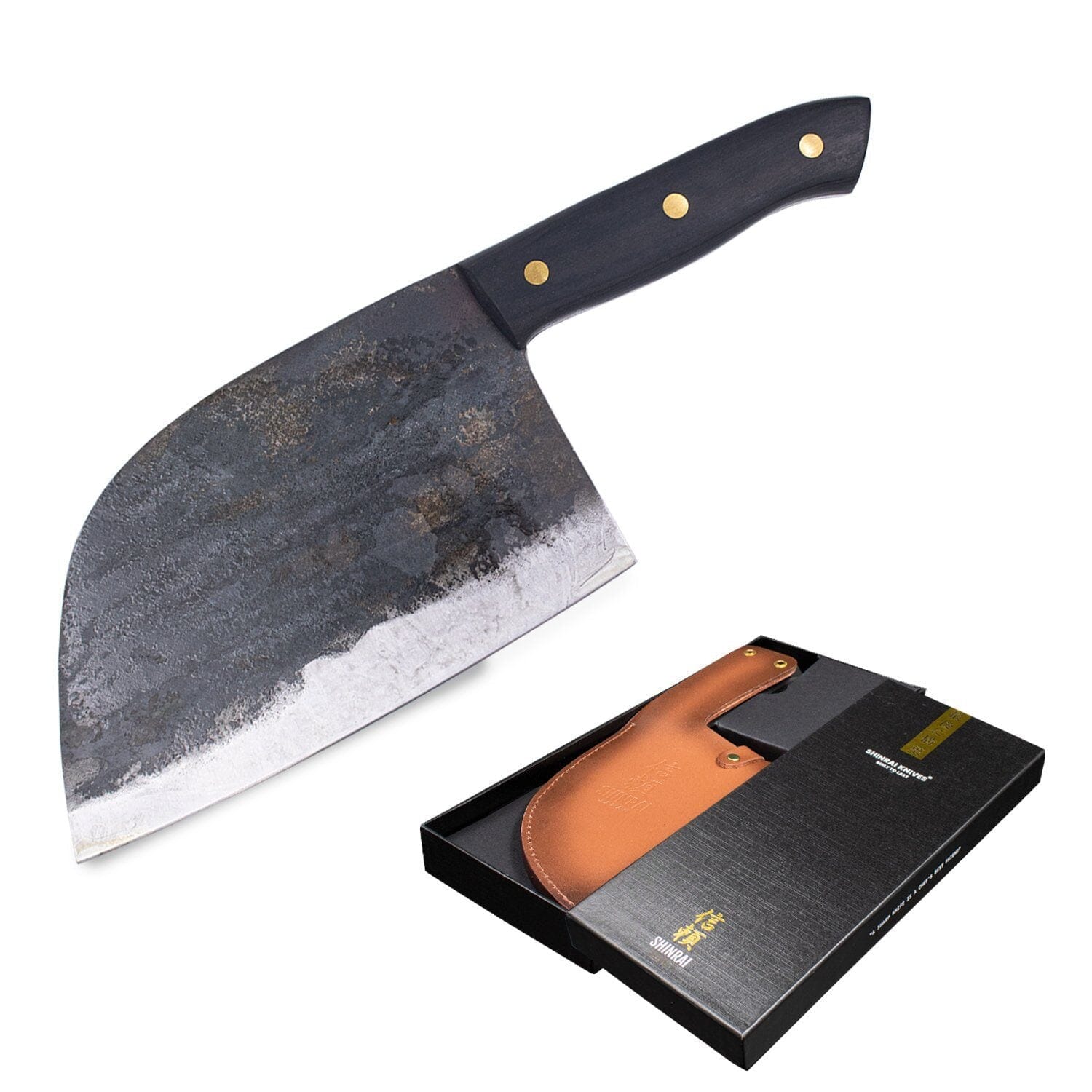 Shinrai Knives - 3 Bruine messen + Snijplank Messenset met snijplank Shinrai Knives 