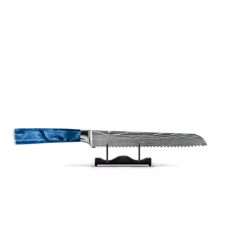Couteau à pain Shinrai Knives - Époxy saphir imprimé Damas 20 cm