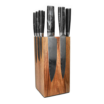 Shinrai Knives - Damascus Print Onyx 9-delige Messenset + Messenblok Rotate Messenset met blok Shinrai Knives 
