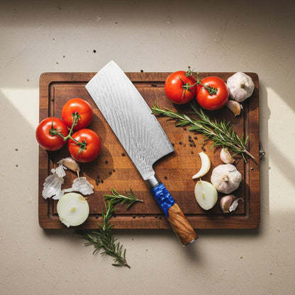 Shinrai Knives - Epoxy Sapphire 6-delige Damascus Messenset Messenset Shinrai Knives 