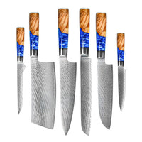 Couteaux Shinrai - Coffret Méga Époxy Saphir - Ensemble complet de couteaux avec bloc, planche à découper et pierre à aiguiser 