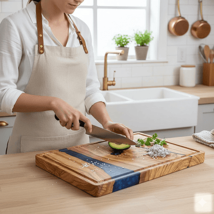 Shinrai Knives - Epoxy Sapphire Snijplank Olijfhout - 40 x 30 x 3 cm Houten snijplank Shinrai Knives 