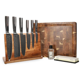 Shinrai Knives - Hammered RVS Mega Bundel - All you need Messenset met blok, snijplank en slijpsteen Shinrai Knives 