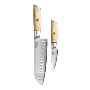Couteaux Shinrai - Coffret 2 pièces Hikari Damascus - Couteau Santoku + Couteau d'office
