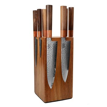 Shinrai Knives - Kigami Exclusive Damascus 7-delige messenset + Messenblok Rotate Messenset met blok Shinrai Knives 