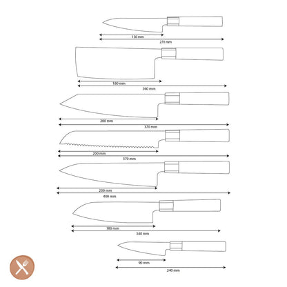 Shinrai Knives - Kurayami 7-delige Damascus Messenset Messenset Shinrai Knives 