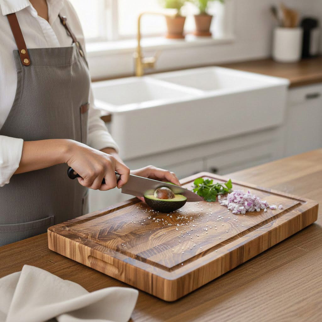 Shinrai Knives - Luxe Snijplank Teak hout - Kopshout - 35 × 25 × 2.5 cm Houten snijplank Shinrai Knives 