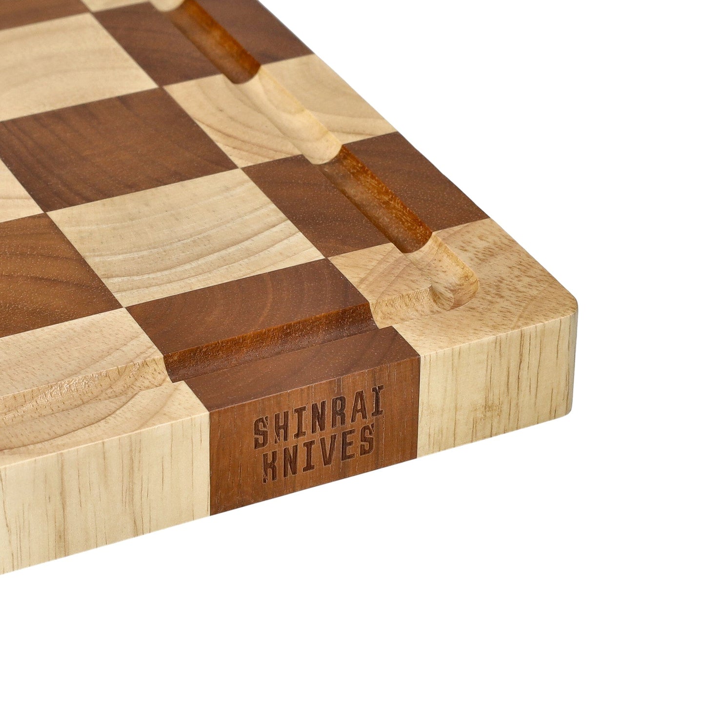 Shinrai Knives - Luxuriöses Schachbrett-Schneidebrett - Stirnholz - Bundle